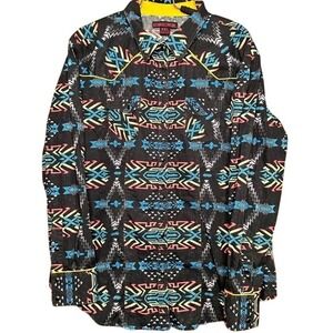 Rock&Roll Cowgirl XXL Western Aztec Print Long Sleeve Button Up Pearl Snap Shirt